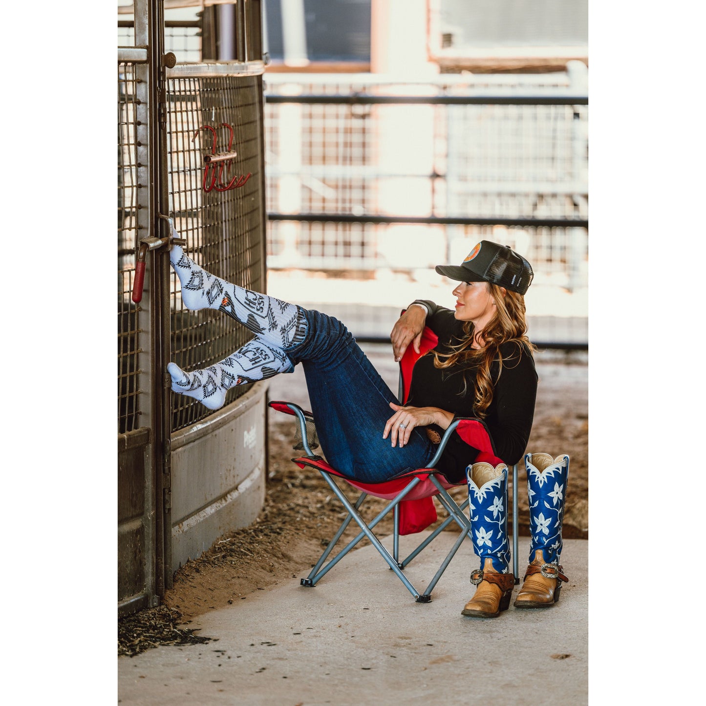 Cactus Alley- Broke Ass Ranch Blk/White Performance Boot Socks