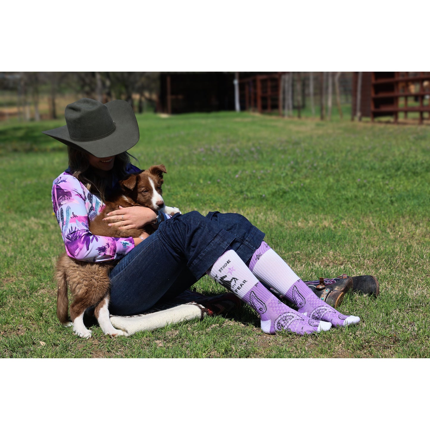 Don't Ride in Fear Lavender Performance Boot Socks